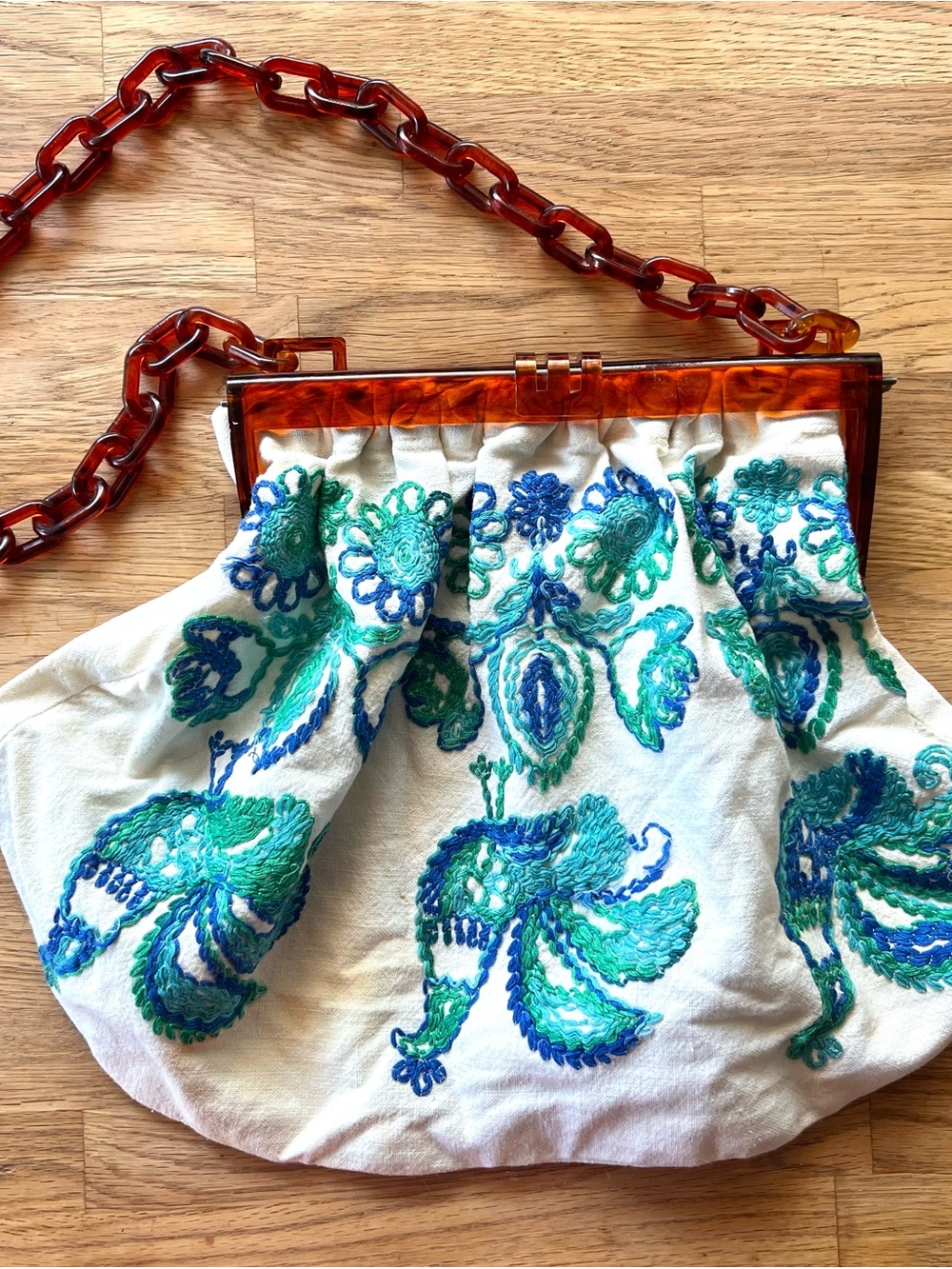 Embroidered Green & Blue Cotton Frame Shoulder Bag